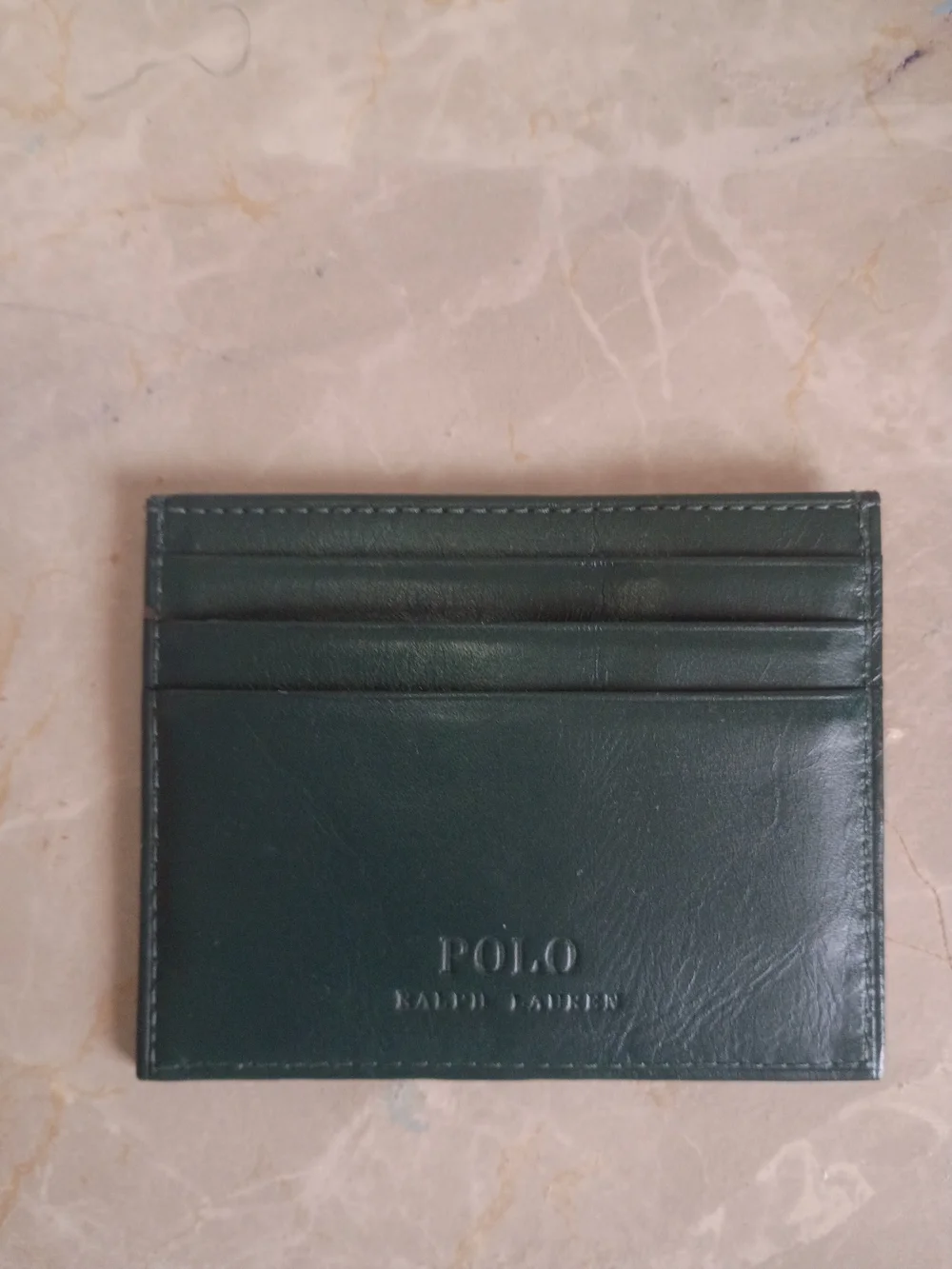 Polo by Ralph Lauren Men’s Green Leather Bear Embroidered Card Holder